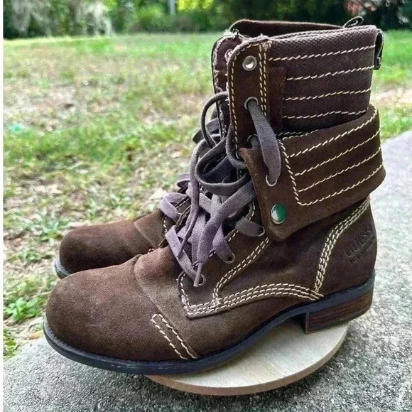 Vintage Guess Los Angeles Boots Denim & Dry Brown Hiking Boots US Size 7 - Picture 1 of 12